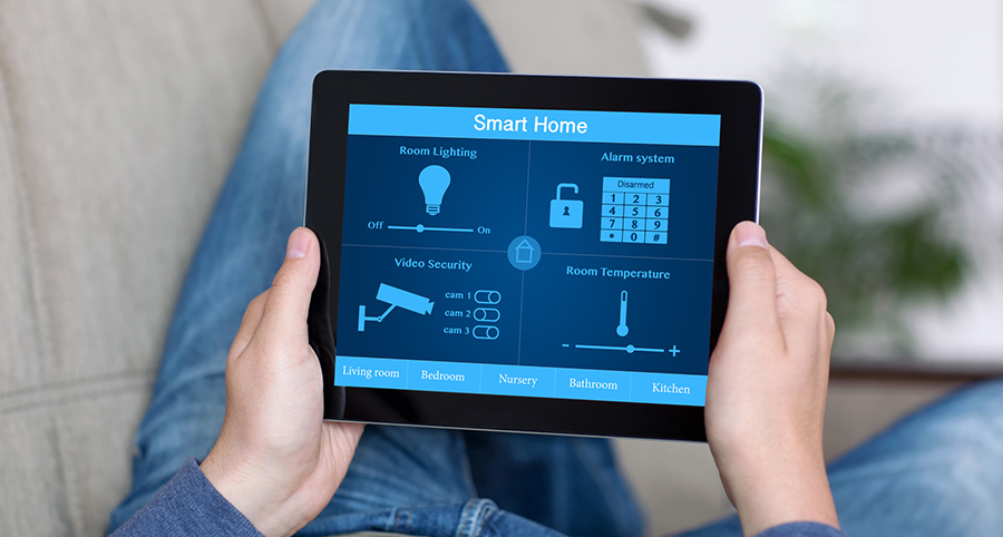 The ability to access and control security components from a mobile device is one of the top smart home trends in Brownsville. Close-up of smart home security app.