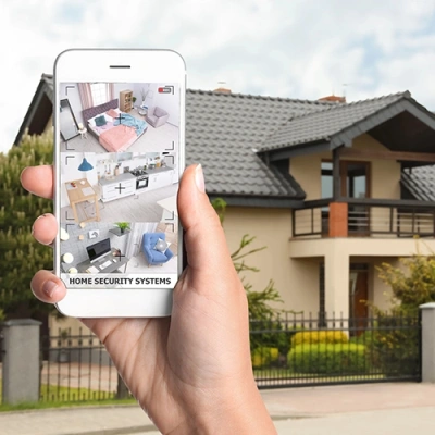 Brownsville vivint phone display of cctv live feed in front of a house